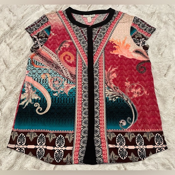 Dana Buchman Bohemian Jacquard Mandarin Collar Blouse - Picture 2 of 9